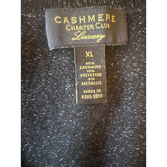 Charter Club Luxury Cashmere Black Sparkle Thread Sweater V Neck Size X Large - Picture 2 of 4